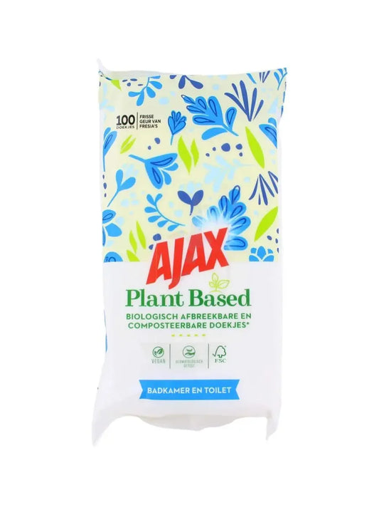 Ajax Schoonmaakdoekjes Plant Based Badkamer & Toilet 100 stuks - K Drogerie