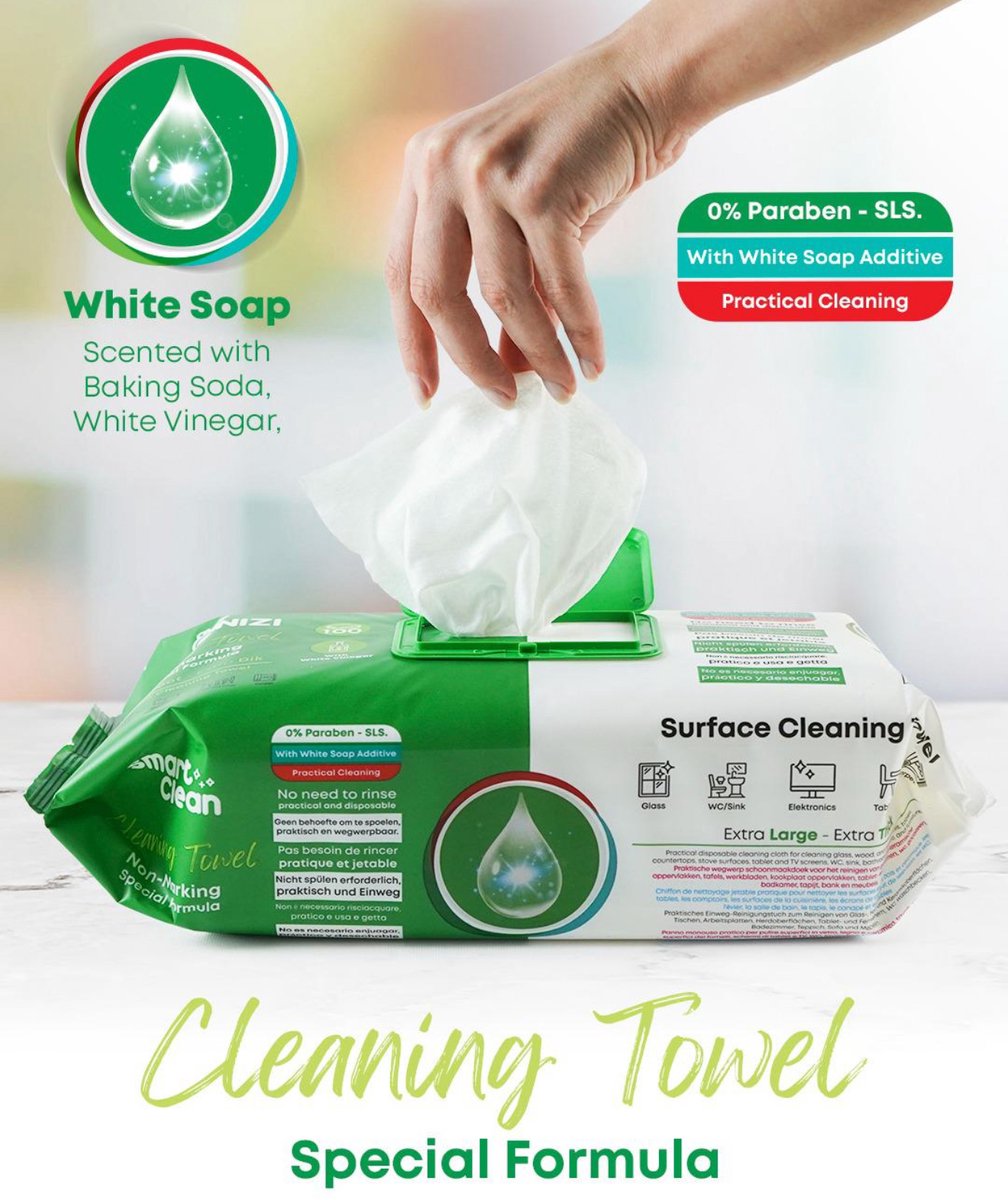 Cleanizi Reinigungstücher mit weißer Seife, extra groß, 100 Stück